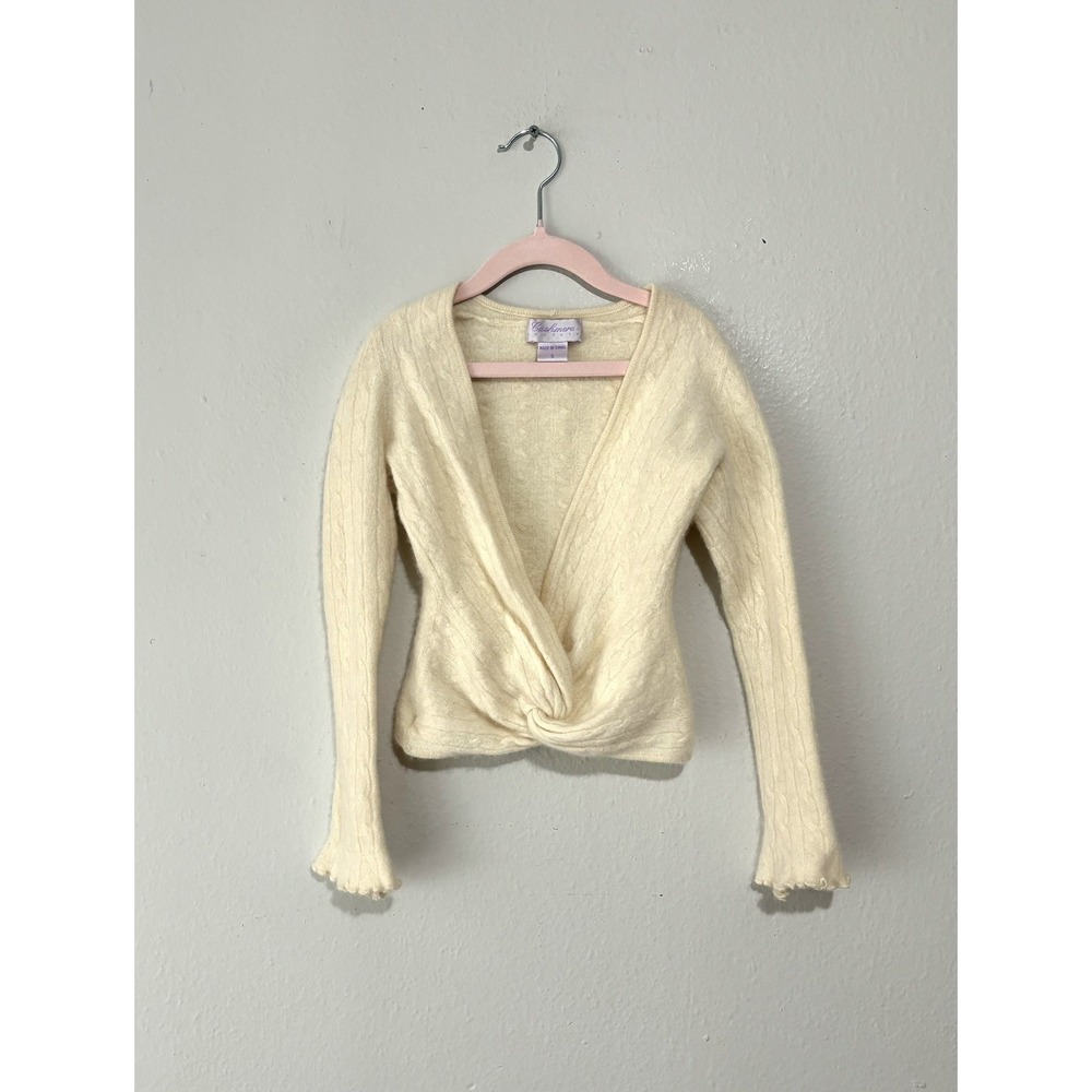 Girls Cream Twist Front Wrap 100 % Cashmere Sweater Size Small